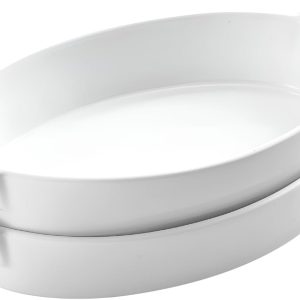 Oval Ceramic Deep Dish Pie Pan Set of 2 - White Baking Dish for Pie Baking and Serving Dishes - Durable Oven and Microwave Safe Bakeware - Thoughtful Gift for Baking Enthusiasts - 10x6-Inch