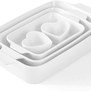 Baking Dish for Oven Casserole Dishes Bakeware Set With Ceramic Lasagna Pan 9×12.8 Inch Large Deep Baking Dishes Rectangular Non-Stick Baking Pans for Kitchen Baking and Roasting White
