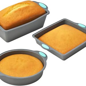 3-Piece Silicone Cake Pan Set for Air Fryer and Oven – Square, Rectangular and Round Non-Stick Baking Molds, Food-Grade, Heat Resistant & Easy Release -