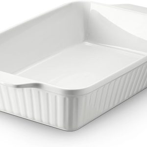 Casserole Dish, 9x13 Ceramic Baking Dish, Large Lasagna Pan Deep for Oven, 4.2 Quarts Baking Pan with Handles, Oven Safe and Durable Bakeware for Lasagna, Home Decor, Wedding Gift, White