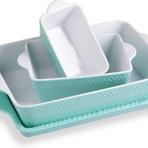 Ceramic Baking Dish Lasagna Pans with Trivet, Rectangular Bakeware Set for Cooking, Kitchen, Cake Dinner, Banquet, 15.3x 9.6 x 2.8 Inches of Casserole Dishes（Turquoise）