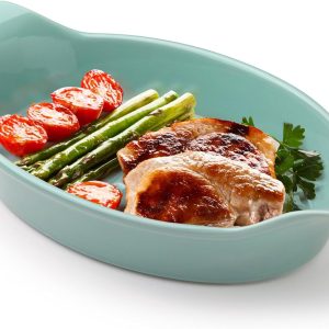 Baking Dish, Rectangular Ceramic Baking Dish with Double Handles，10.2x6.1 Inch Baking Dish for Oven，Small Baking Dish for Casseroles, Grilled Noodles, Grilled Chicken, Grilled Steak (green)