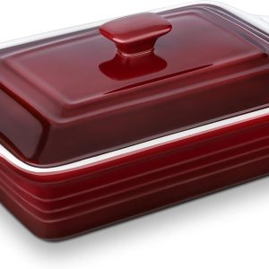 4.5 Quart Ceramic Casserole Dish with Lid, 9x13 Baking Dish for Oven, Lasagna Pan Deep with Handles, Stoneware Bakeware, Oven & Dishwasher Safe, Gradient Red