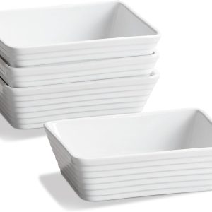 Small Baking Dish, Rectangle Ceramic Baking Dish for Oven, Individual Casserole Dishes for Toaster Oven, 5x7 Small Deep Lasagna Baking Dish, Oven Safe, 1-2 Person Baking Dishes Set of 4, White