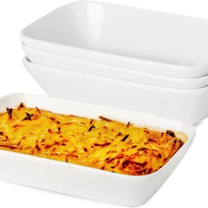 13.5oz Ceramic Baking Dish 4 Pack, 7×4.3x1.5 Inch Rectangle Baking Dish Individual Portion Baking Pan for Oven Microwave Air Fryer Toaster Oven, Porcelain Oval s Oven Safe