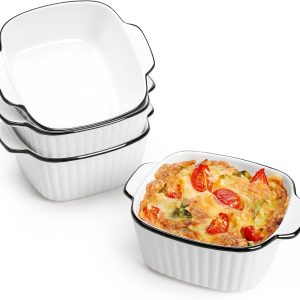 13Oz Ceramic Baking Dishes set of 4, 5.7x4.5x2.2'' Square Baking Dishes, Small Baking Dish for Air Fryer, Ceramic Bakeware with Handles, Oven & Microwave Safe