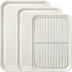 3-Piece Baking Sheet Set with Wire Rack - Half/Quarter/Jelly Roll Pans (12x17/9x13/10x15 Inch), Nonstick 0.8mm Carbon Steel, Cookie Sheets for Baking, Dishwasher Safe, Oven Safe 450°F