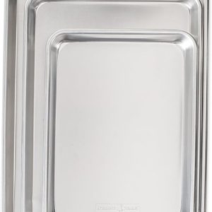 3 Piece Set -  Aluminum Commercial Quality Sheet Pan for Baking or Roasting, Encapsulated Galvanized Steel Rim Prevents Warping; Half Sheet, Jelly Roll and Quarter Sheet