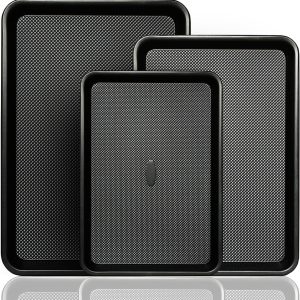 Large Baking Sheet Set of 3,  Cookie Sheets For Baking Non Toxic with Diamond Non Stick Base, PFAS/PTFE/PFOA-Free, Half/Quarter/Jelly Roll Pans, 0.8mm Thick Heavy Duty Cookie Tray, Black